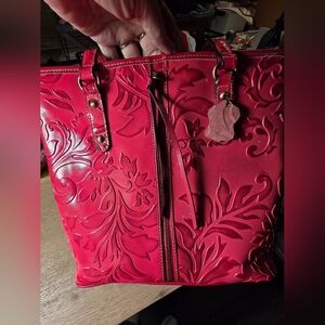Red Embossed Tote Bag